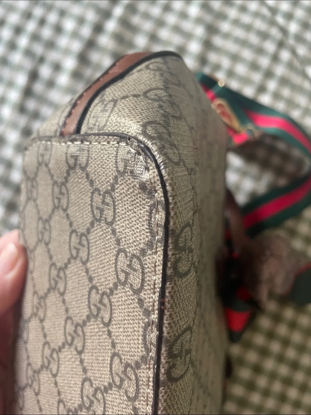 Source Unknown Brown Monogram Tote with Green and Red Strap - Picture 7 of 9